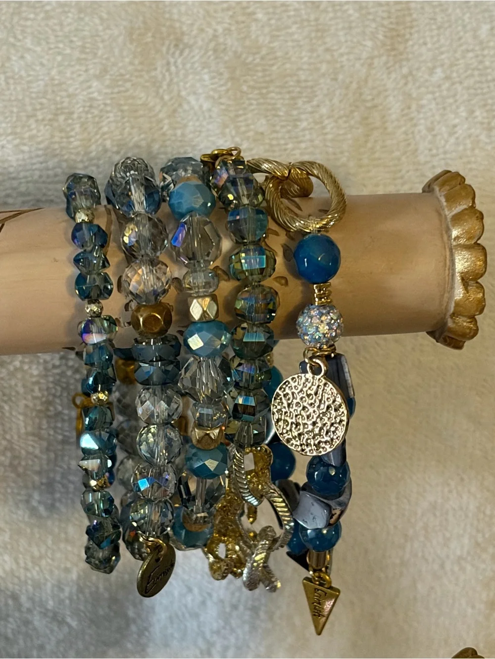 Erimish Blue and Gold Beaded Bracelet Stack
